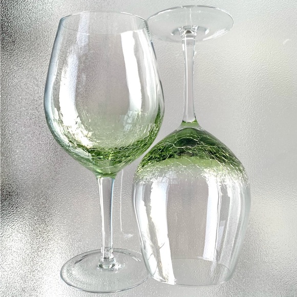 Pier 1 Green Crackle Red Wine Glasses ~ Set of 2 - Picture 3 of 7